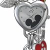 Accutime Disney Mickey Mouse Charm Bracelet Watch -Silver-Tone Heart Design Quartz Timepiece For Girls & Women Hot