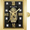 Bulova Bulova Ladies' Classic Diamond Our Lady Of Guadalupe Gold Stainless Steel 3-Hand Quartz Watch, Rectangle Black Dial Style: 97P169 New