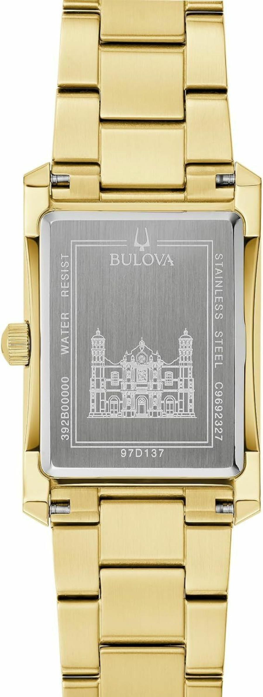 Bulova Bulova Ladies' Classic Diamond Our Lady Of Guadalupe Gold Stainless Steel 3-Hand Quartz Watch, Rectangle Black Dial Style: 97P169 New