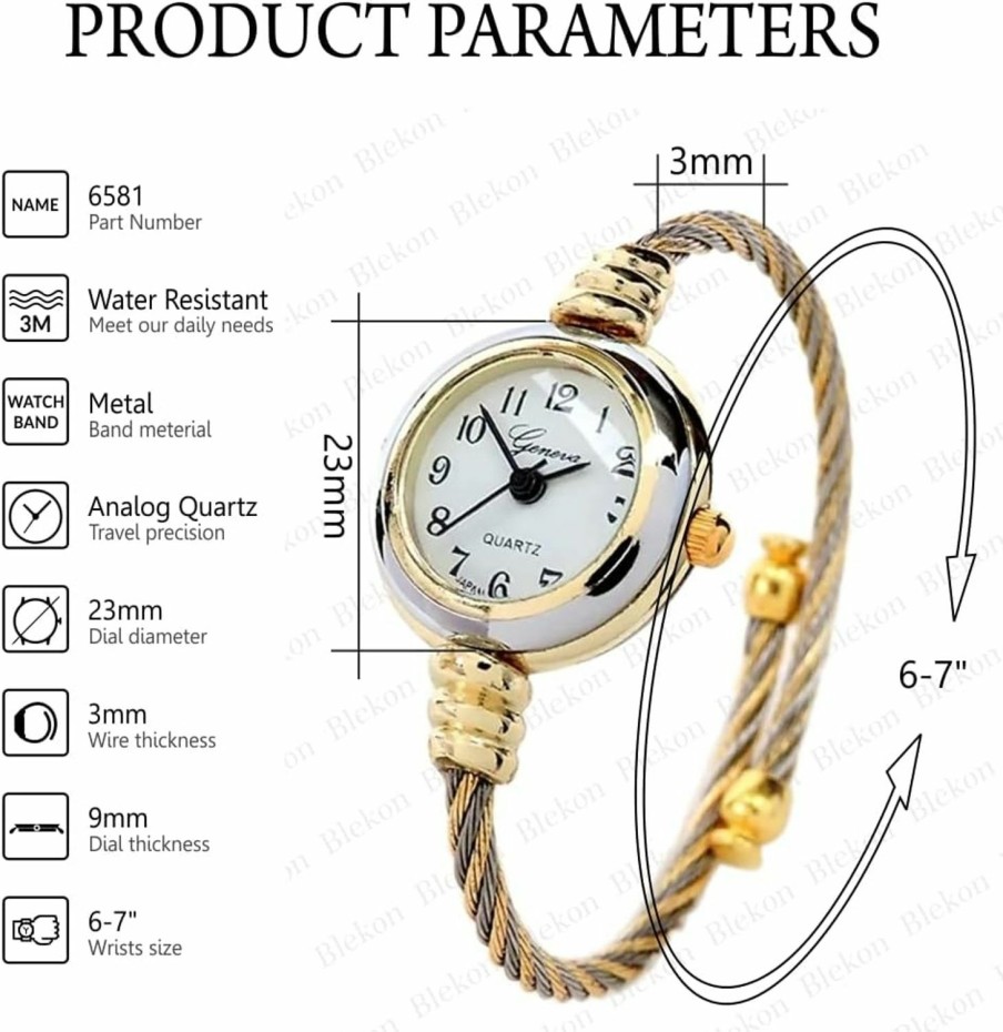 Geneva 2Tone Gold Silver Cable Band Ladies Bangle Cuff Watch Wholesale