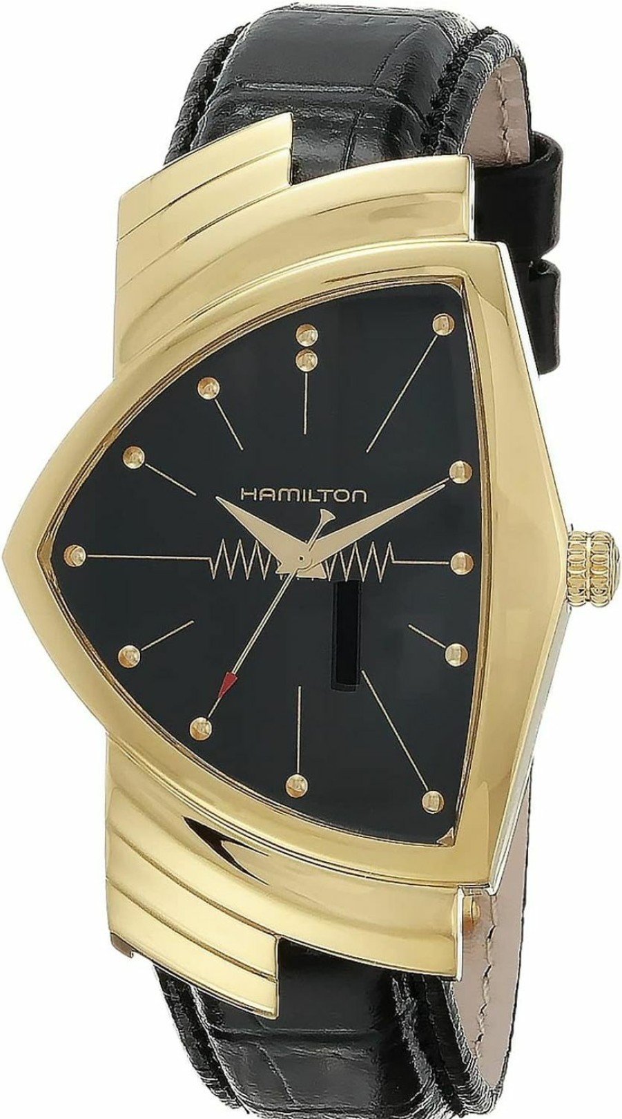 Hamilton Hamilton Watch Ventura Swiss Quartz Watch 32.3Mm X 50.3Mm Case, Black Dial, Black Leather Strap (Model: H24301731) New