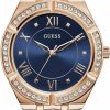 GUESS Guess Blue + Rose Gold-Tone Crystal Silicone Watch Clearance