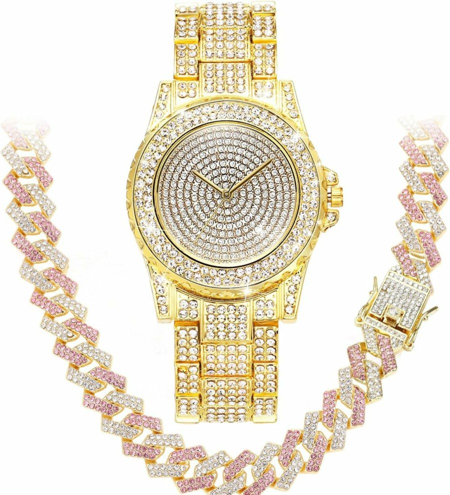 ManChDa Manchda Diamond Watch Silver Watch For Women Men Rhinestone Watches Ice Out Watch Full Diamonds Watch Quartz Crystal Stainless Steel Gold Watch Women Men Wrist Watch Hot