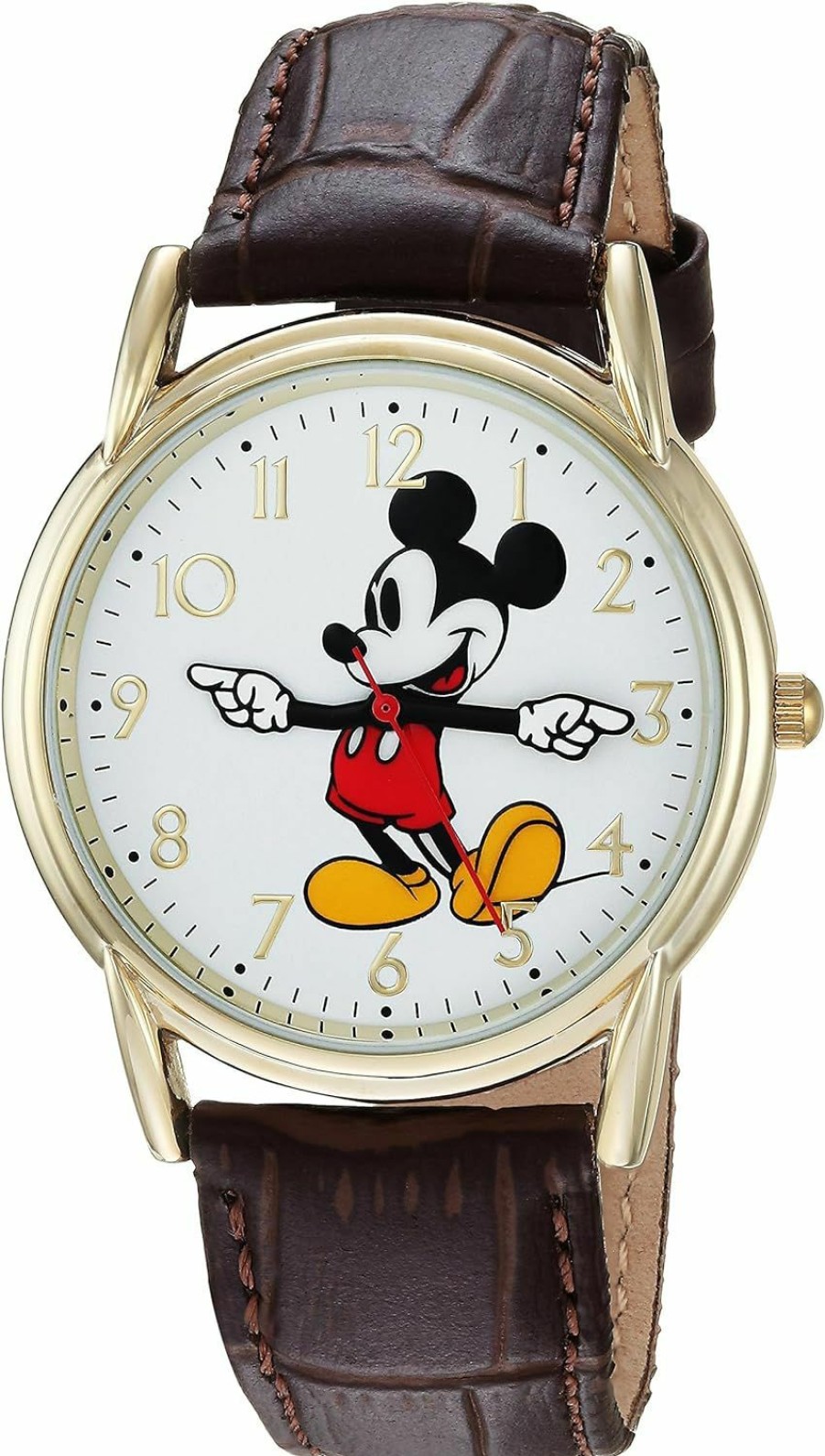 Amazon Disney Mickey Mouse Adult Classic Cardiff Articulating Hands Analog Quartz Leather Strap Watch New