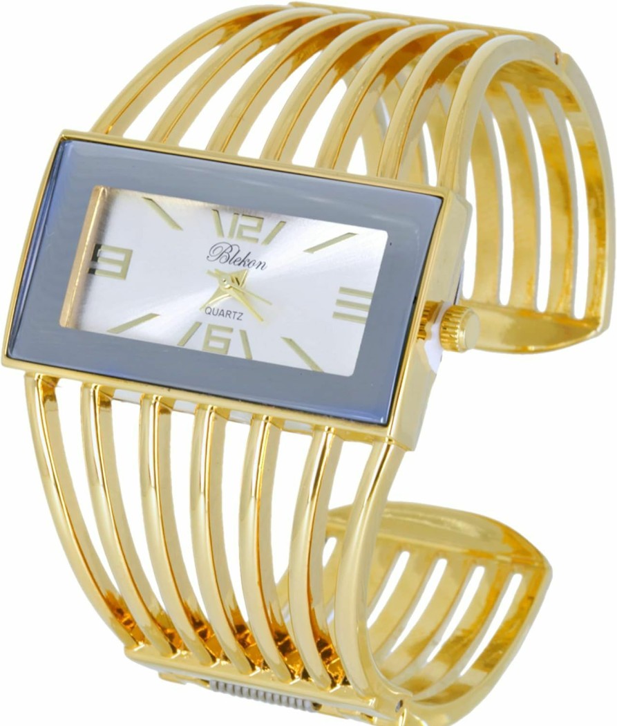 Blekon Blekon Collections Ladies Fashion Watch - Rectangular Analog Quartz Sturdy Stylish Wrist Watch Semi Cuff Bangle Watch Wholesale