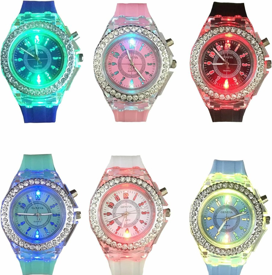 CdyBox Cdybox Silicone Bling Women Men Watch Led Luminous Colorful Lights Sport Watches Girls Boys (6 Pack) Clearance