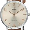 Casio Casio Ltp-Vt01L-5B Women'S Minimalistic Beige Dial Brown Leather Band Analog Watch Hot