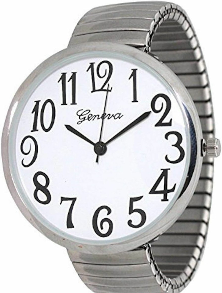 Unknown Geneva Super Large Stretch Watch Clear Number Easy Read (Silver) Online