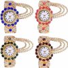 CdyBox Cdybox Ladies Diamond-Studded Watched Quartz Wristwatch Fashion Open Alloy Bracelet Watch 4 Pack Hot