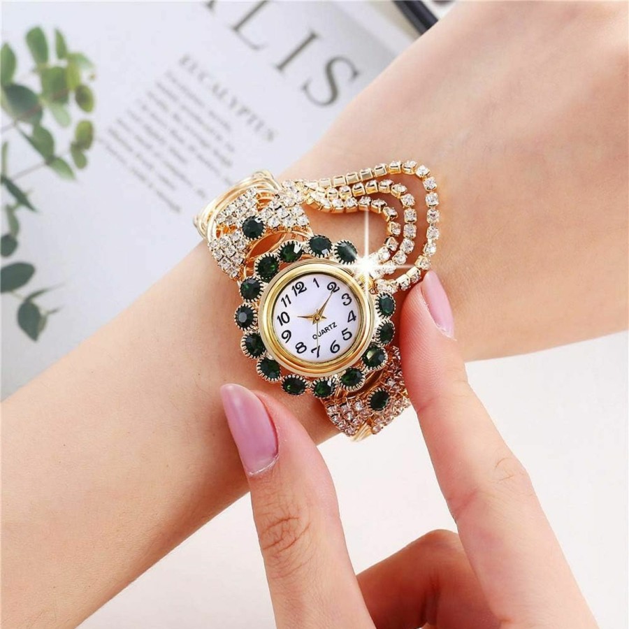 CdyBox Cdybox Ladies Diamond-Studded Watched Quartz Wristwatch Fashion Open Alloy Bracelet Watch 4 Pack Hot