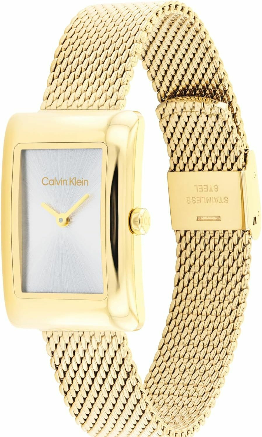 Calvin Klein Calvin Klein Women'S Ck Styled Wristwatch, Gold Plated, Mesh Bracelet, Rectangular Case, Feminine Look, (Model:25200396) New