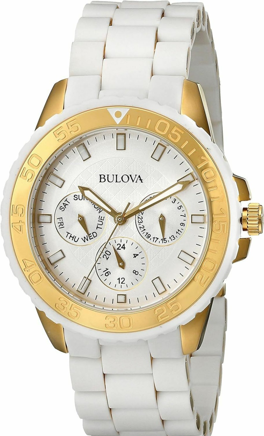 Bulova Bulova Women'S 98N102 White Rubber Wrapped Stainless-Steel Bracelet Watch New