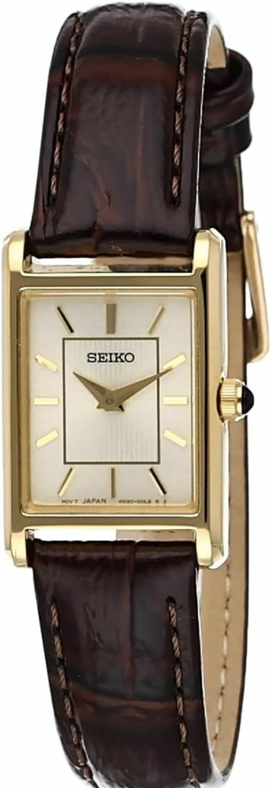 SEIKO Seiko Essentials Watch For Women - Essentials - Water Resistant With Stainless Steel Rectangular Case And Leather Strap Best