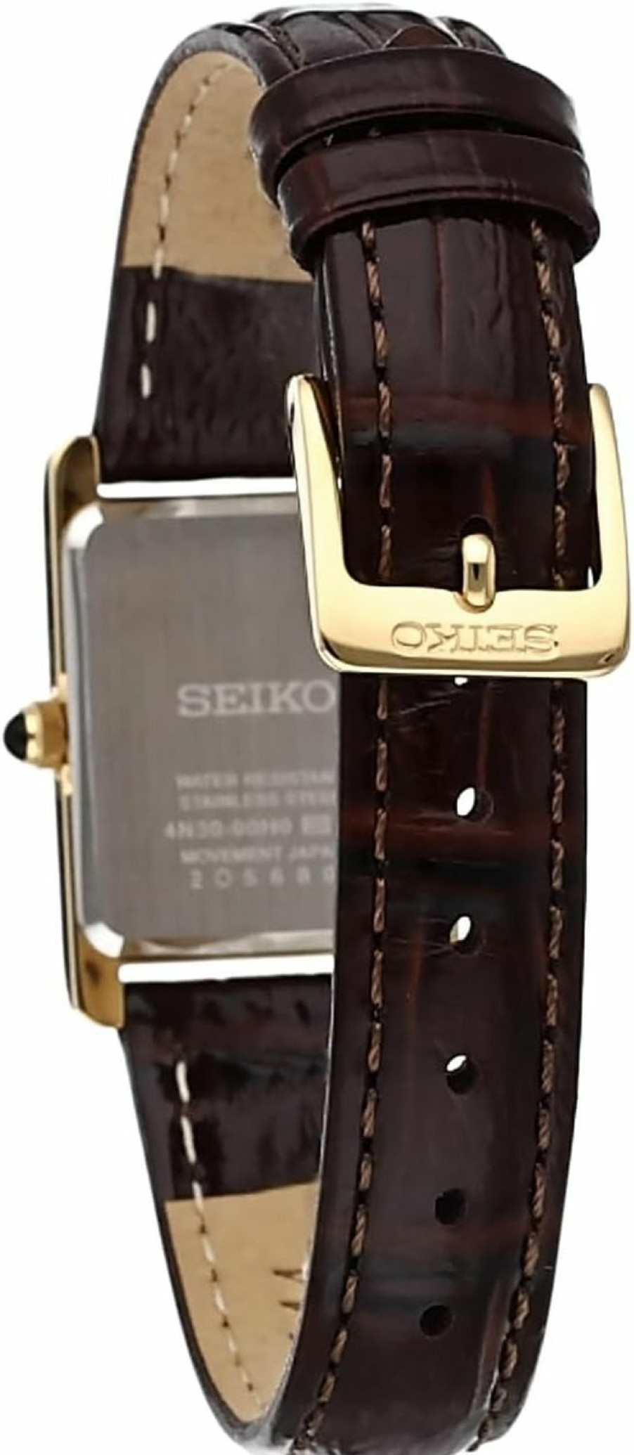 SEIKO Seiko Essentials Watch For Women - Essentials - Water Resistant With Stainless Steel Rectangular Case And Leather Strap Best