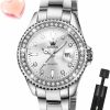 OLEVS Olevs Diamond Watches For Women With Date Fashion Silver Elegant Dress Analog Quartz Stainless Steel Ladies Wrist Watches Gift Waterproof Luminous New