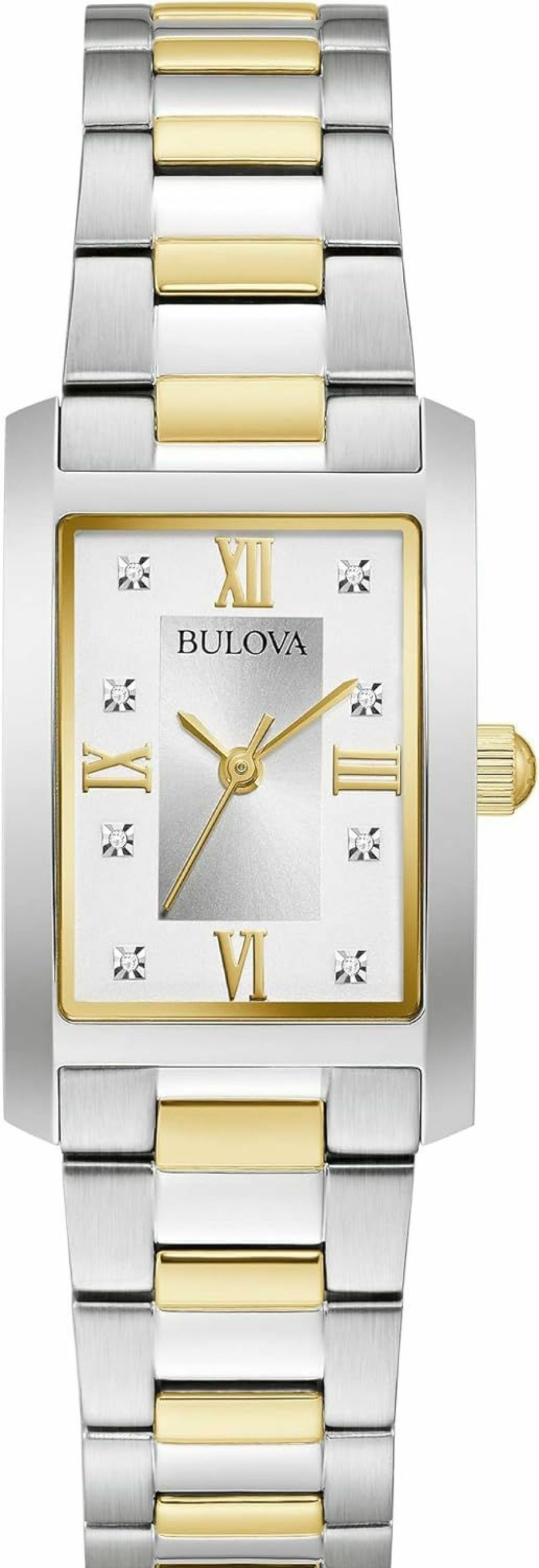 Bulova Bulova Ladies' Classic Diamond Two-Tone Stainless Steel 3-Hand Quartz Watch, Rectangle Silver Dial Style: 98P205 Wholesale