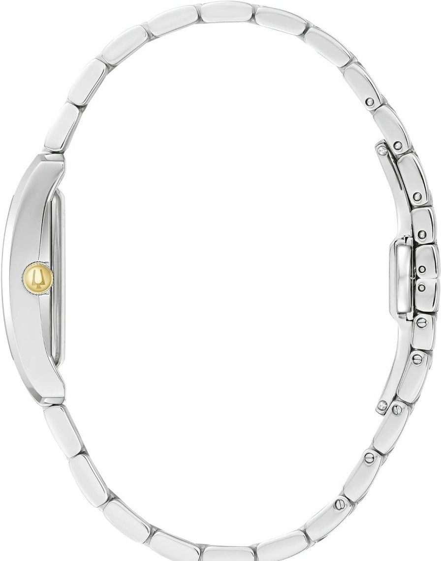 Bulova Bulova Ladies' Classic Diamond Two-Tone Stainless Steel 3-Hand Quartz Watch, Rectangle Silver Dial Style: 98P205 Wholesale