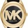 Michael Kors Michael Kors Mk7313 Black Gold Tone Logo Dial Black Silicone Band Women'S Watch Hot