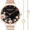 VICTORIA HYDE Victoria Hyde Quartz Watches For Women Floral Dial With Stainless Steel Mesh Band Genuine Leather Strap Waterproof Ladies Wristwatch Wholesale