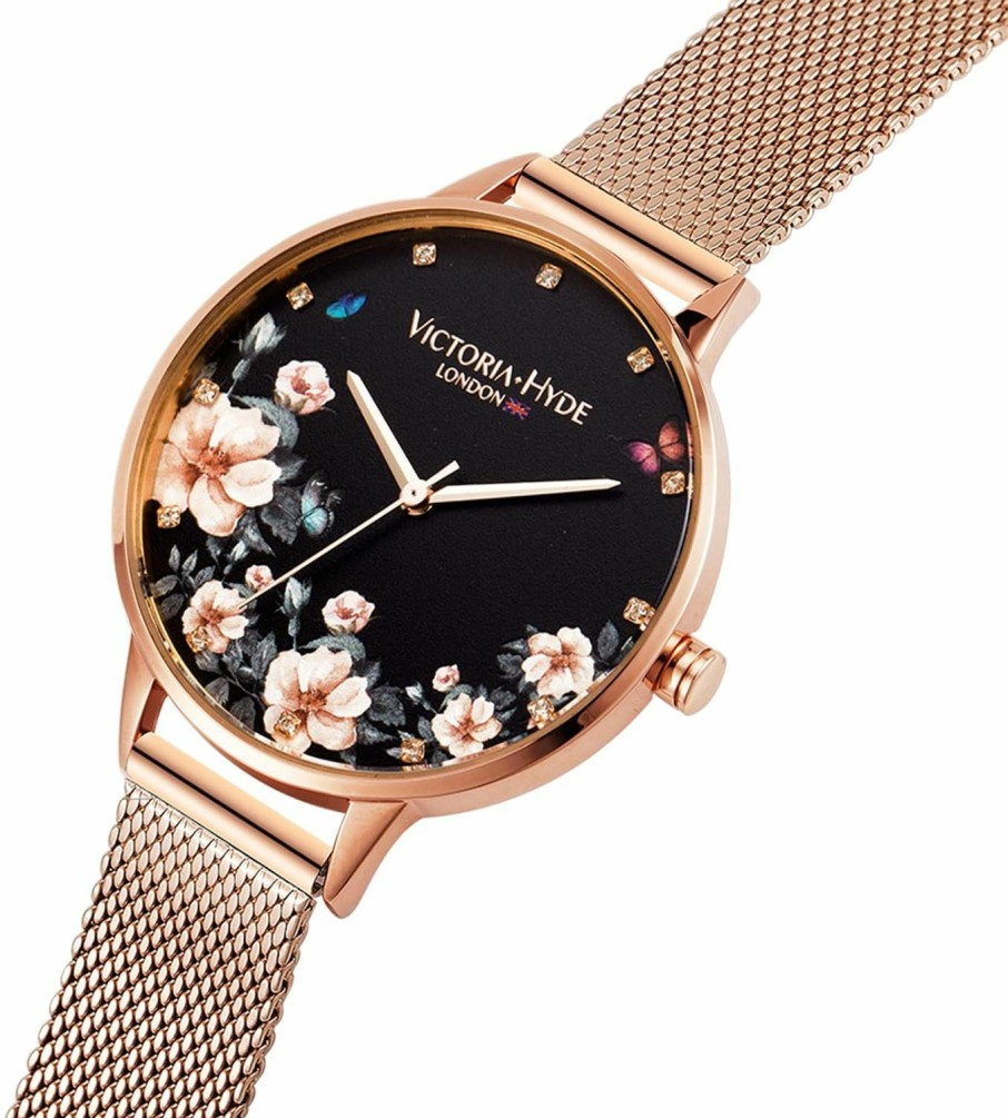 VICTORIA HYDE Victoria Hyde Quartz Watches For Women Floral Dial With Stainless Steel Mesh Band Genuine Leather Strap Waterproof Ladies Wristwatch Wholesale