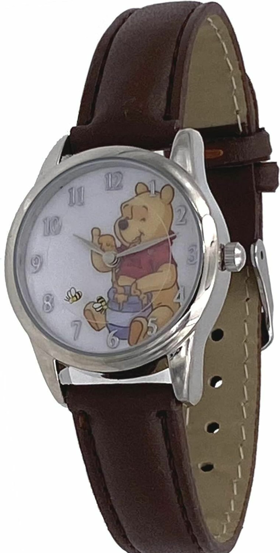 Disney Disney Wp5012 Winnie The Pooh Rotating Bees Silver Tone Brown Leather Band Analog Watch Clearance