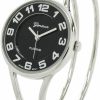 STC Stc Silver Black Round Face Metal Double Band Fashion Women'S Bangle Cuff Watch Best