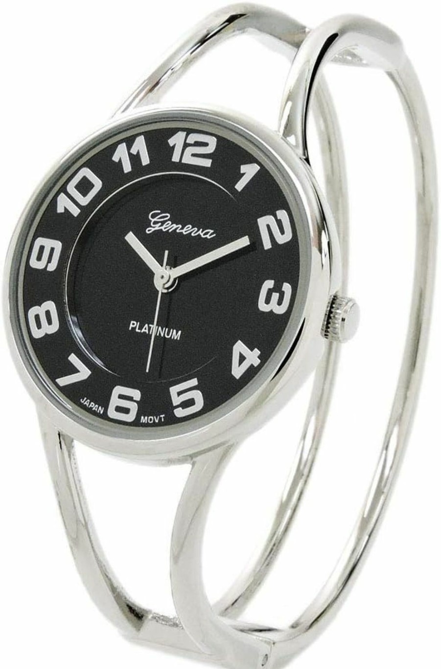 STC Stc Silver Black Round Face Metal Double Band Fashion Women'S Bangle Cuff Watch Best