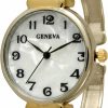 Unknown Geneva Metal Bangle Watch Classic Easy Read (Shinny Two Tone) New