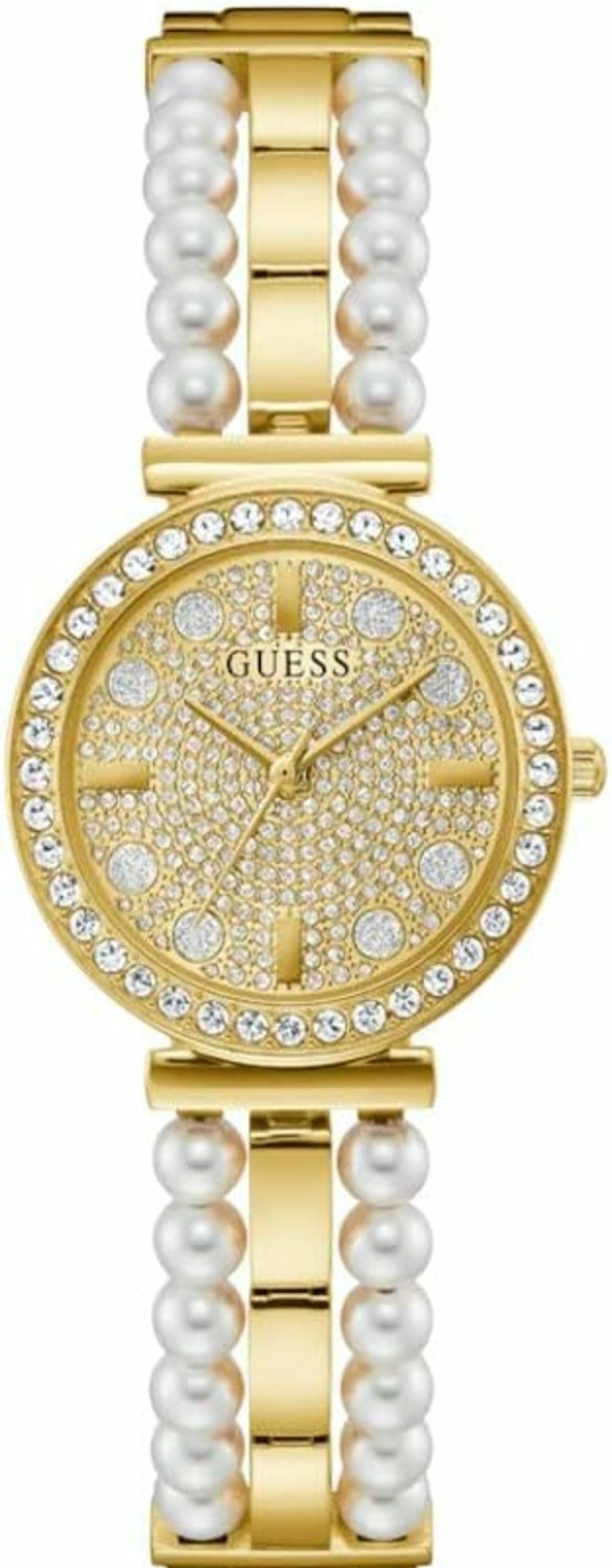 GUESS Guess Ladies Dress Ball & Crystal 30Mm Watch Silver-Tone Dial With Rose Gold-Tone Stainless Steel Case & Bracelet New