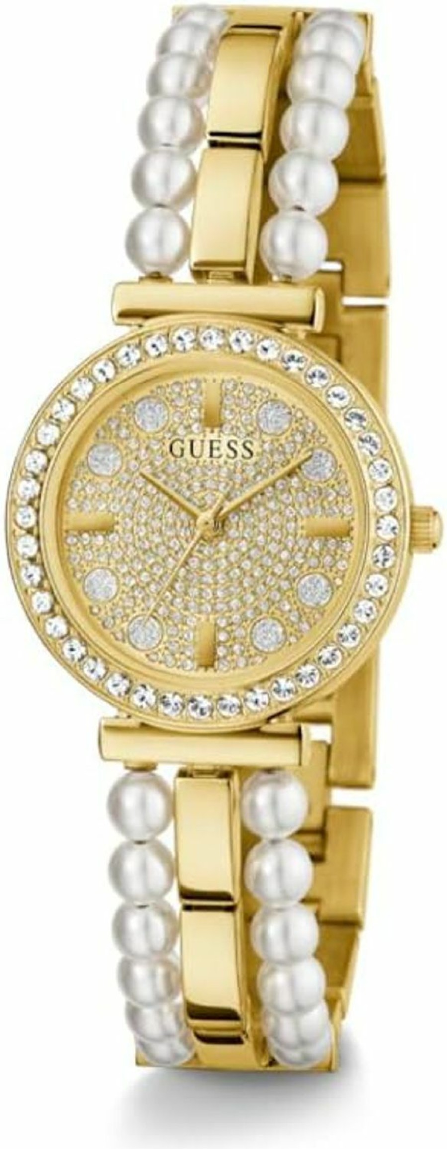 GUESS Guess Ladies Dress Ball & Crystal 30Mm Watch Silver-Tone Dial With Rose Gold-Tone Stainless Steel Case & Bracelet New