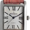 Peugeot Peugeot Women'S Silver-Tone Tank Shape Leather Dress Watch With Roman Numerals Wholesale