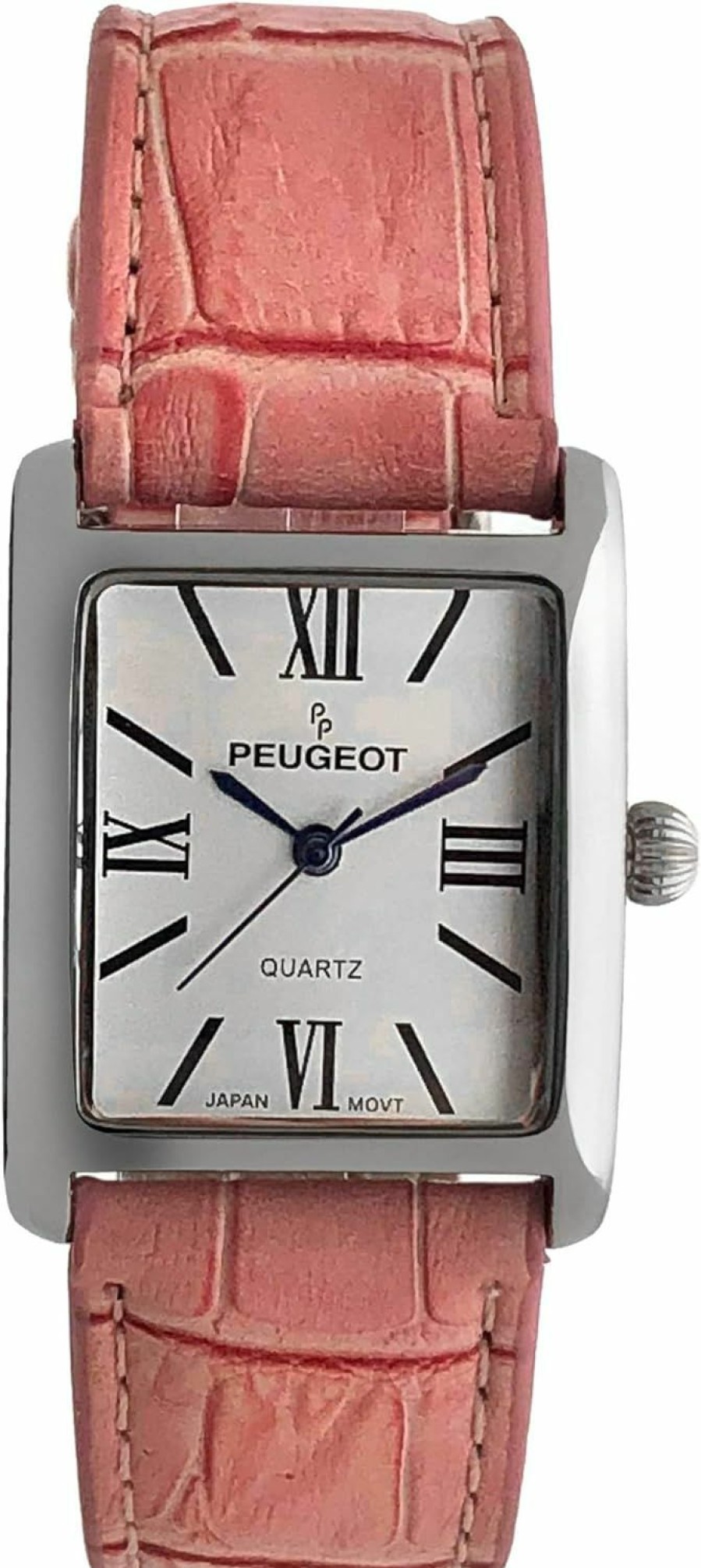 Peugeot Peugeot Women'S Silver-Tone Tank Shape Leather Dress Watch With Roman Numerals Wholesale