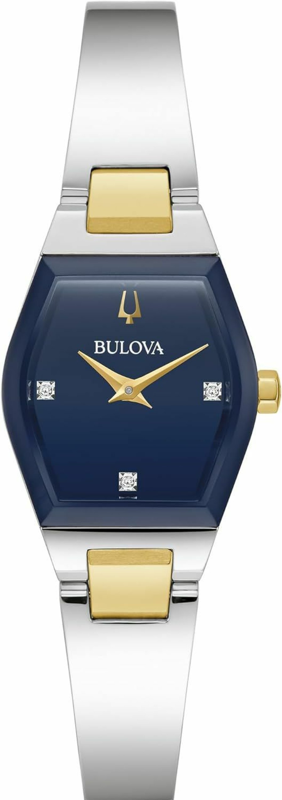 Bulova Bulova Ladies Modern Gemini Diamond Silver And Gold Stainless Steel Watch,Tonneau Shape Blue Dial, Model: 98P218 New