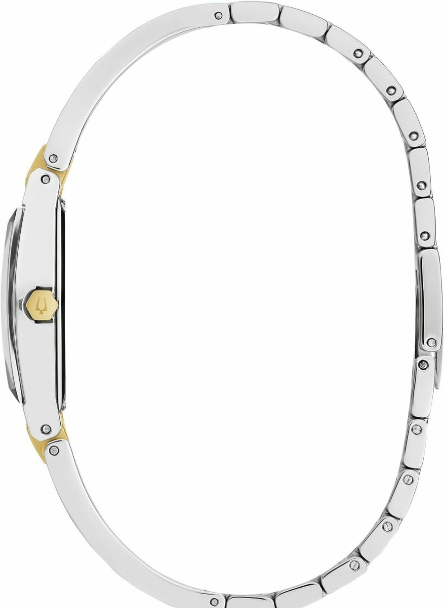 Bulova Bulova Ladies Modern Gemini Diamond Silver And Gold Stainless Steel Watch,Tonneau Shape Blue Dial, Model: 98P218 New