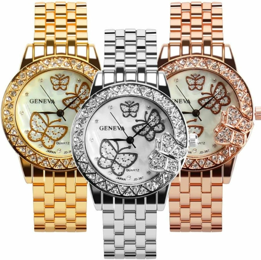 Weicam Weicam Women 3 Pc Simple Crystal Butterfly Watch Analog Quartz Wrist Watches Jewellery Hot