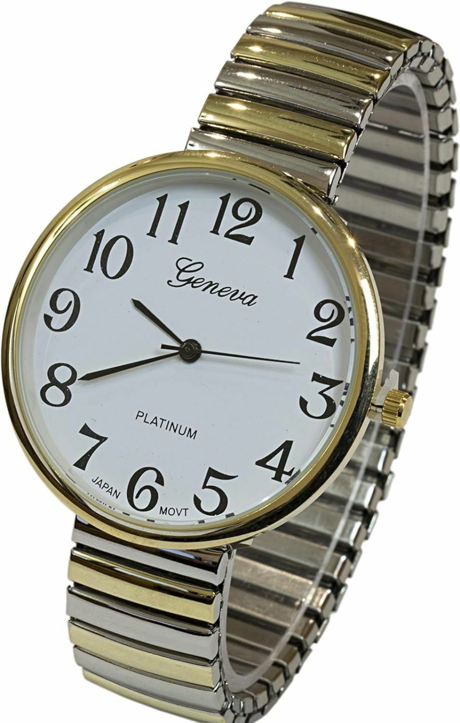 Geneva Super Large Face Easy To Read Two-Tone Stretch Band Watch Wholesale