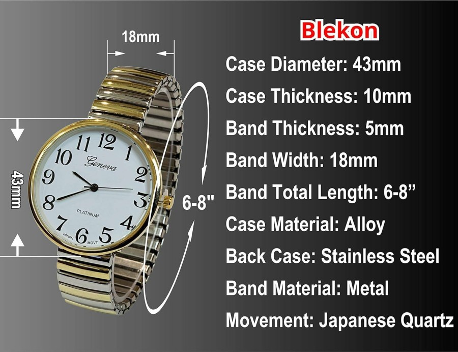 Geneva Super Large Face Easy To Read Two-Tone Stretch Band Watch Wholesale