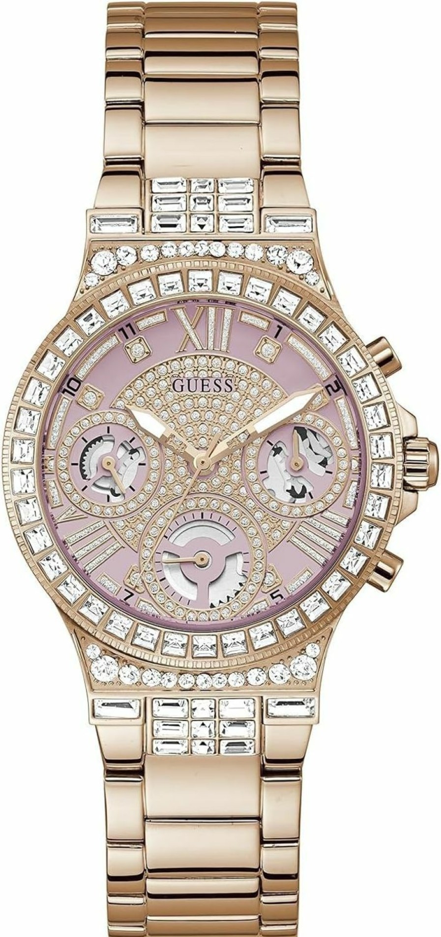 GUESS Guess Ladies Sport Multifunction Glitz With Crystals 36Mm Watch Pink Dial Rose Gold-Tone Stainless Steel Case & Bracelet Wholesale