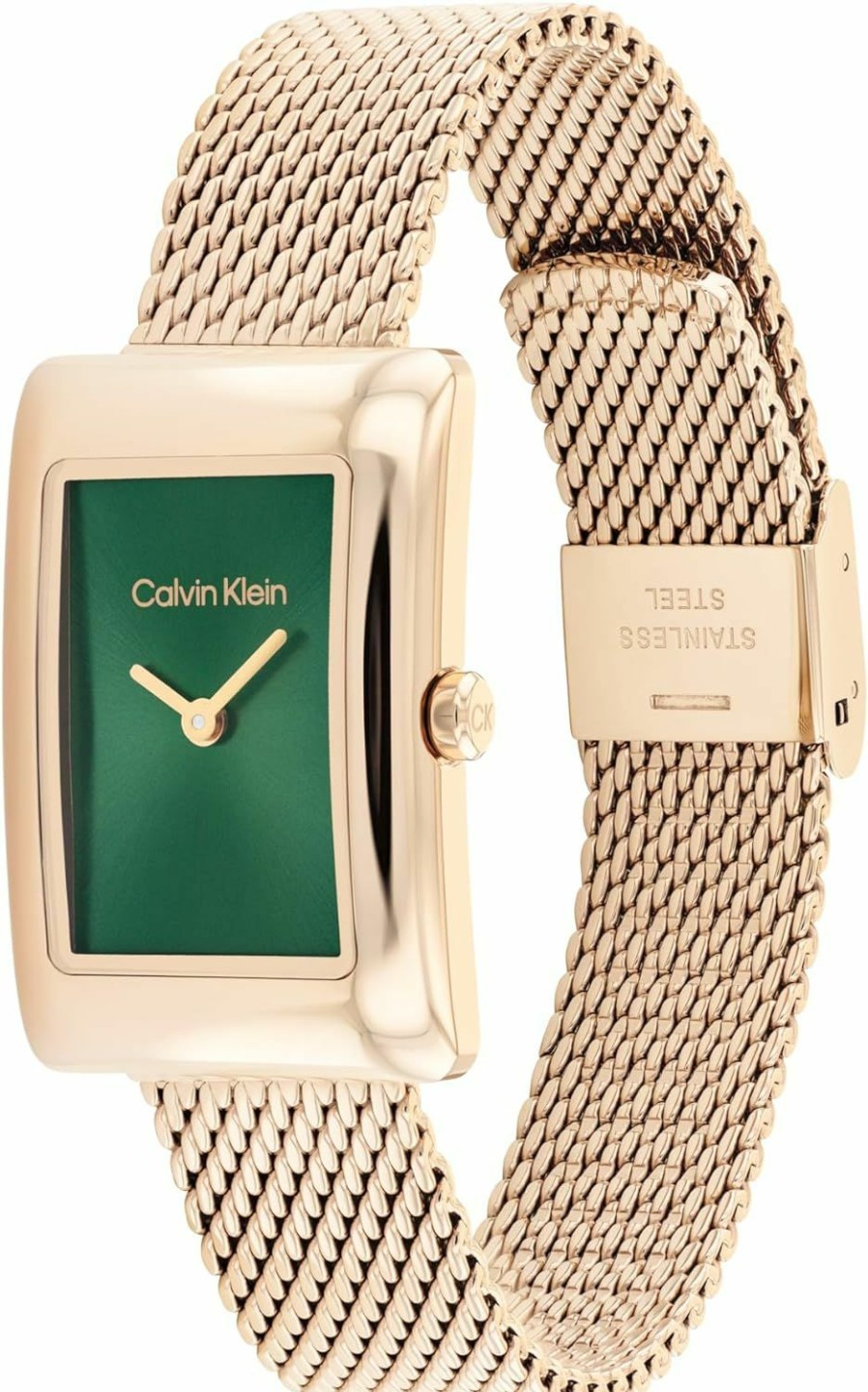 Calvin Klein Calvin Klein Women'S Ck Styled Wristwatch, Carnation Gold, Mesh Bracelet, Rectangular Case, Feminine Look, (Model:25200395) New