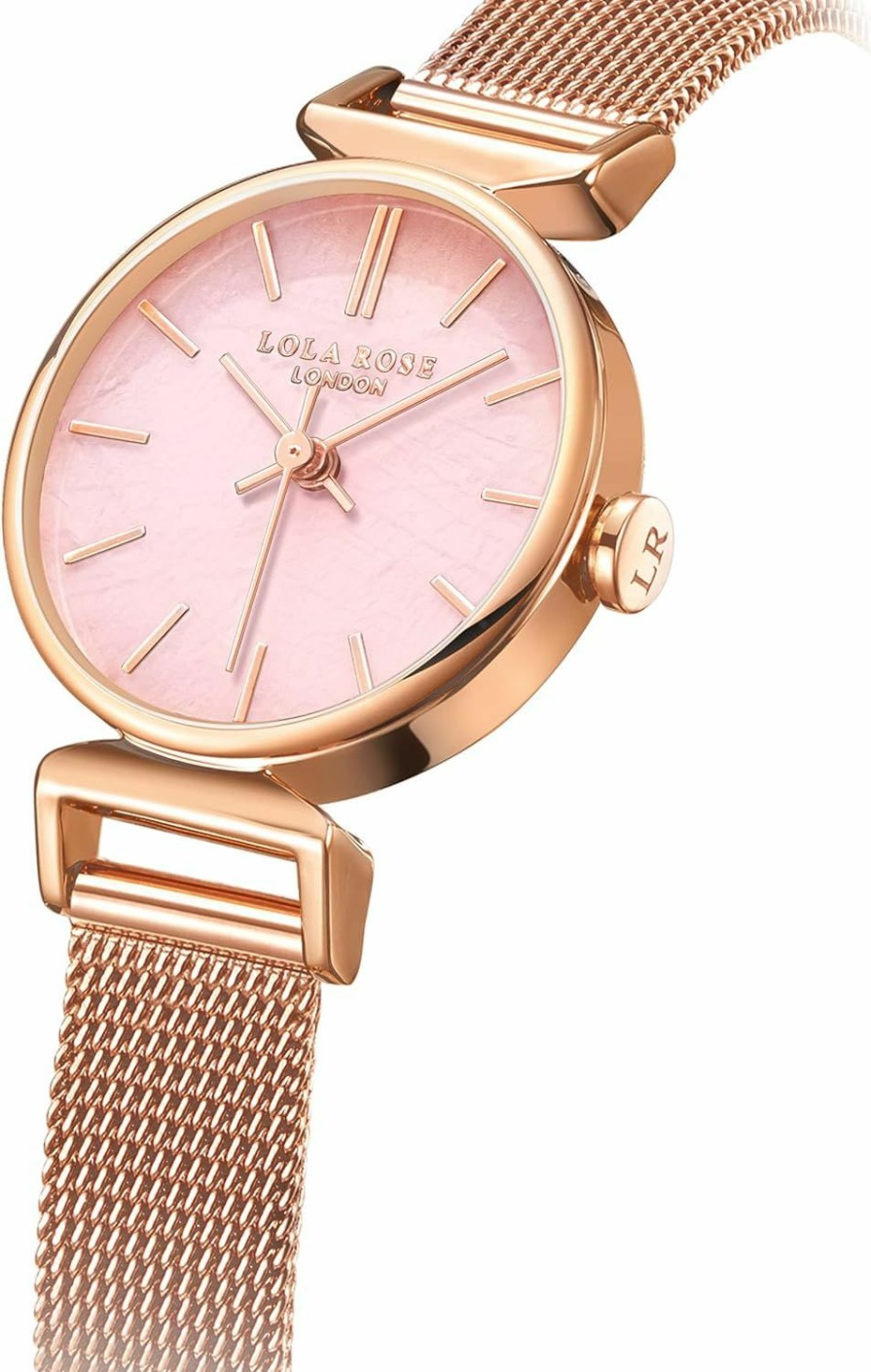 Lola Rose Lola Rose Women'S Pink Crystal Watch With Rose Gold Milanese Steel Band New