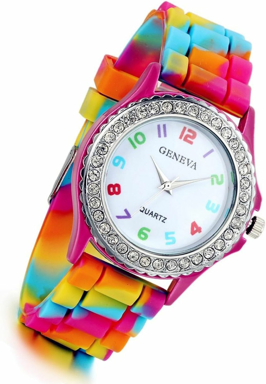 Lancardo Lancardo Women'S Quartz Watch Rhinestone Rainbow Color Silicon Jelly Fun Play Colorful Casual Dress Wrist Watches Hot