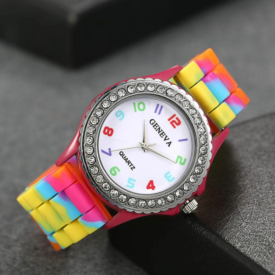 Lancardo Lancardo Women'S Quartz Watch Rhinestone Rainbow Color Silicon Jelly Fun Play Colorful Casual Dress Wrist Watches Hot