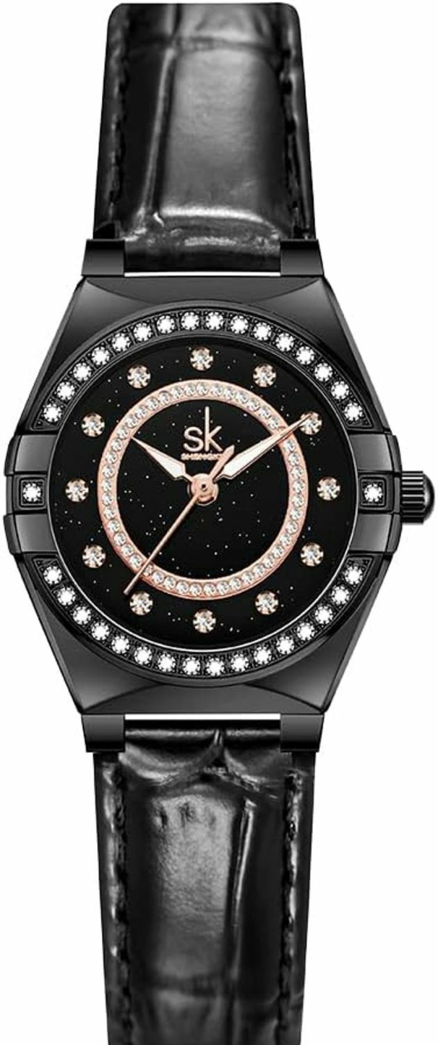 SHENGKE Shengke Sk Fashion Women Watches With Crystal Diamond Ladies Dress Watch With Genuine Leather And Stainless Steel Band New