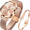 OLEVS Olevs Women'S Rose Gold Watches Heart Diamond Japanese Quartz Movement Girls Ladies Wristwatch Bracelet Set Valentines Day Gifts Best