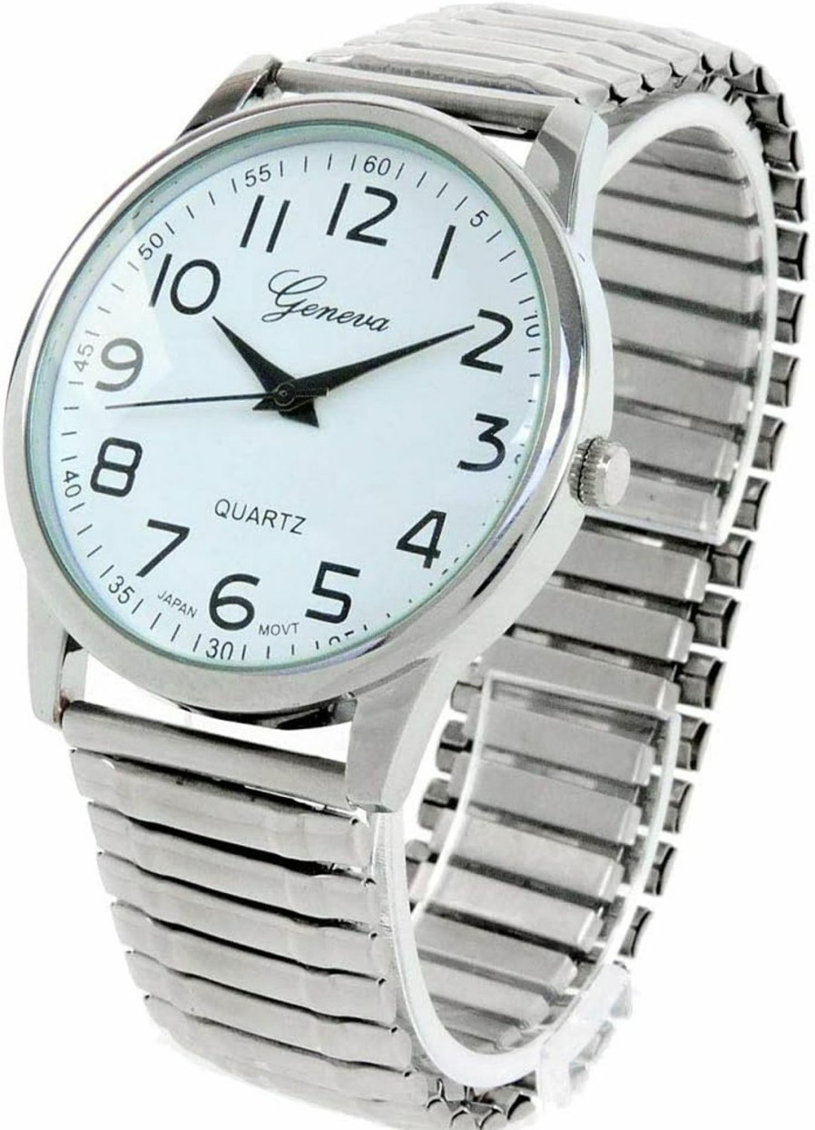 STC Stc Silver Large Face Easy To Read Stretch Band Watch Clearance