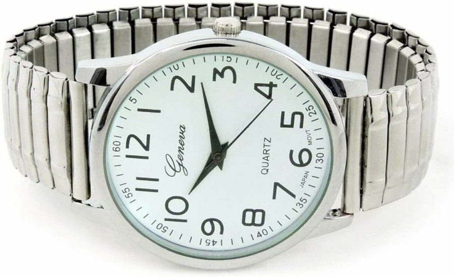 STC Stc Silver Large Face Easy To Read Stretch Band Watch Clearance