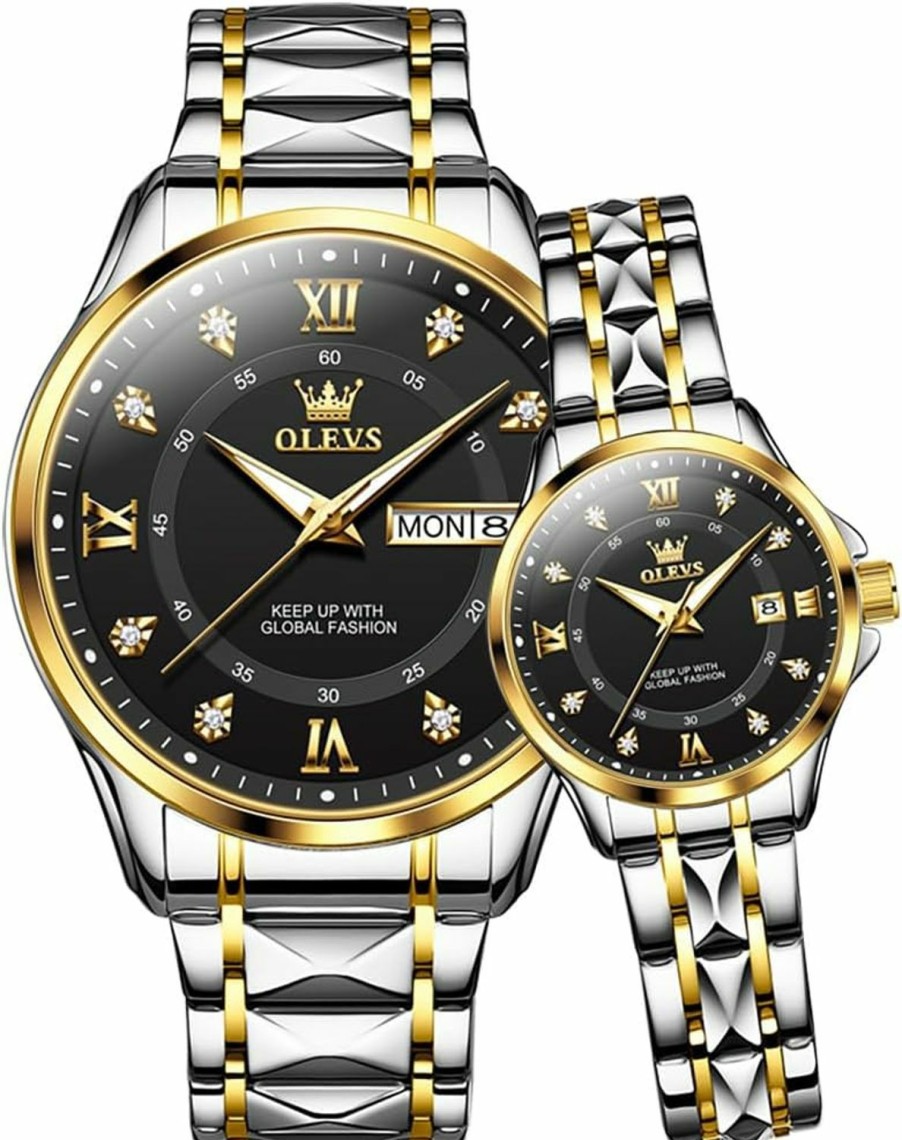 OLEVS Olevs Couple Quartz Watch Valentine'S Day Luminous Calendar Date Business Formal Luxury Men'S And Women'S Watch Waterproof Casual Stainless Steel Couple Wedding Romantic Watch 2 Pieces Hot