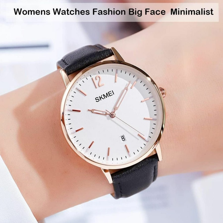 SKMEI Skmei Women'S Watches For Ladies Female Leather Band Big Face Large Waterproof Thin Minimalist Fashion Casual Simple Dress Quartz Analog With Date Luminous Young Girls Gift White Wrist Watch Online