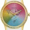 GUESS Guess Ladies 40Mm Watch - White Strap Rainbow Dial Gold Tone Case New