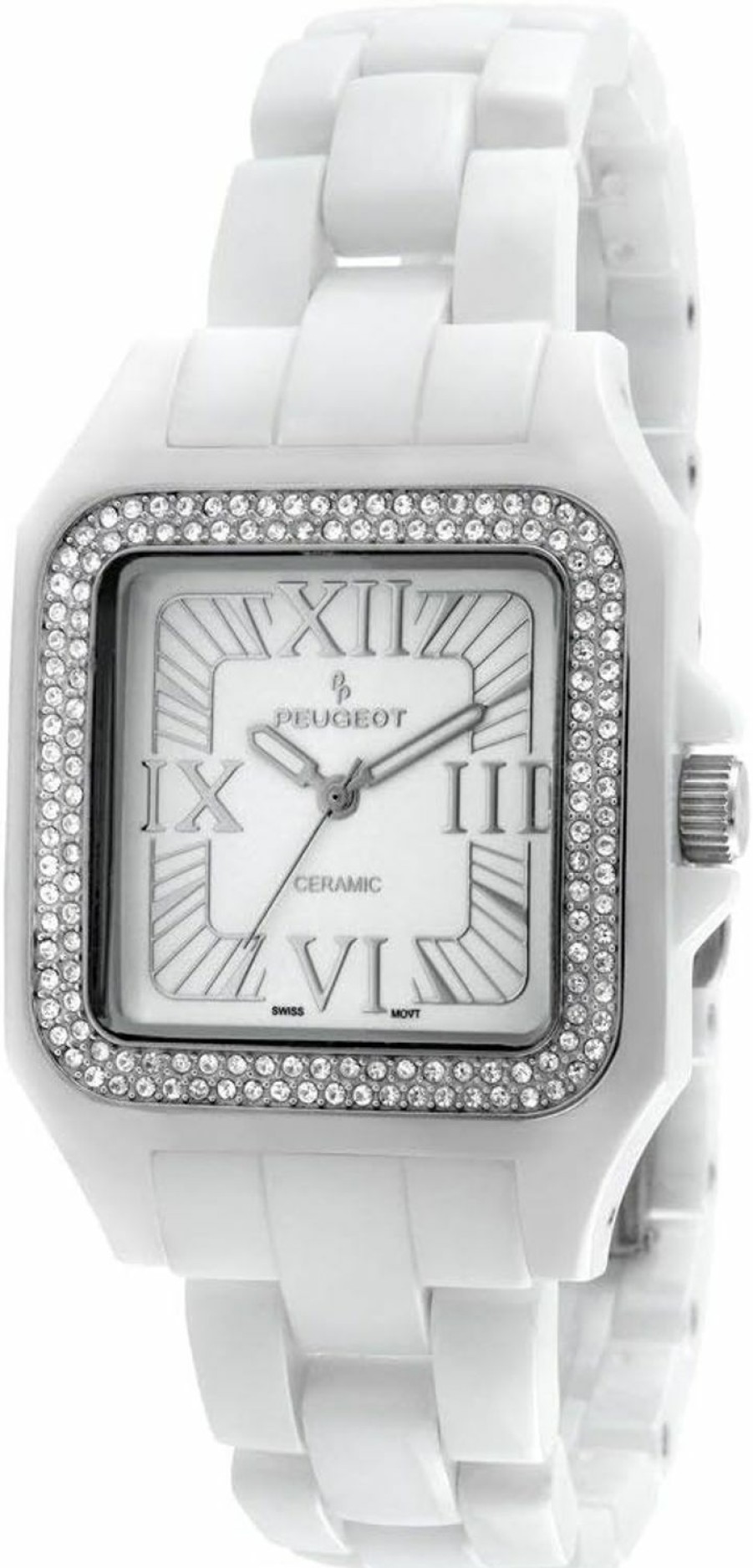 Peugeot Peugeot Swiss Women Genuine Ceramic Watch - Square Case With Swarovski Crystal Bezel And Bracelet Clearance